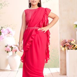 Sangria Girls Pink Embellished Ready to Wear Lehenga & Blouse With Dupatta-picture-13