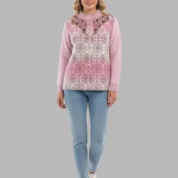 Gouri Women Floral Yoke Design Printed Woollen Cardigan Sweaters image 1