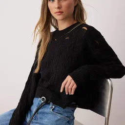 Trendyol Women Cable Knit Crop Pullover With Cut-Out Details-image-68