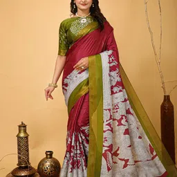HERE&NOW Kalamkari Printed Pure Cotton Zari Kanjeevaram Saree-picture-13