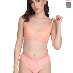 Liigne Women Pack Of 2 Everyday Pure Cotton Lightly Padded Bra & Panty Lingerie Set-image-3