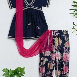 The Magic Wand Girls Ethnic Motifs Embroidered Cotton A-Line Kurta with Pyjamas & Dupatta-picture-29