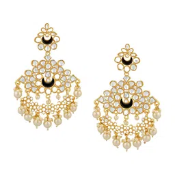 Stefan Gold-Plated Contemporary Kundan Drop Earrings-image-46