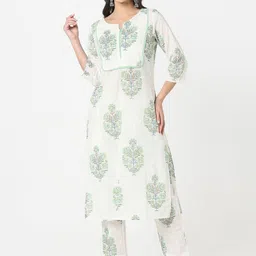 R&B Women Ethnic Motifs Printed Cotton Kurta with Trousers image 1