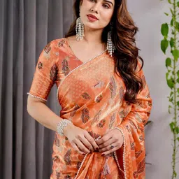 all about you Woven Design Beads and Stones Pure Chiffon Saree image 2