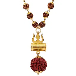 DIVINE HINDU Gold-Plated Shiva Damroo Trishool Rudraksha Beaded Necklace image 2