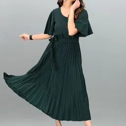STARWORD Women Pleated Flared Sleeve Fit & Flare Dress image 2