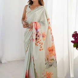 CaniBani Floral Sequinned Silk Blend Saree image 2