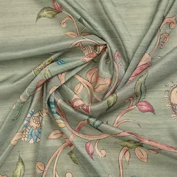 100 Dreams Kalamkari Printed Woven Design Zari Border Pure Crepe Saree With Tasseled image 2