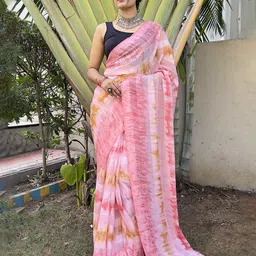 V3 FASHION STUDIO Tie and Dye Pure Chiffon Ready to Wear Jamdani Saree image 3