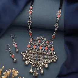 Sangria Oxidised Silver-Plated Stone-Studded & Beaded Jewellery Set-picture-52