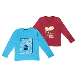 NeuVin Kids Pack of 2 Typography Printed Round Neck T-shirts-image-36