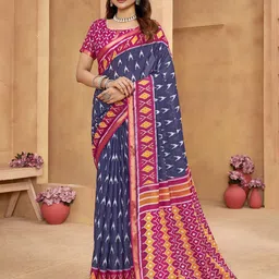 all about you Pure Cotton Ikat Saree With Unstiched Blouse-picture-45