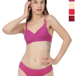Liigne Pack Of 4 Women Everyday Non Padded Bra Pure Cotton Lingerie Set-picture-17