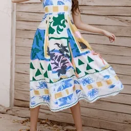 Outzidr Printed Shoulder Straps Neck A-Line Midi Dress-picture-22