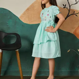 TINY TWILLS Embroidered Puff Sleeve Linen Fit & Flare Dress image 4