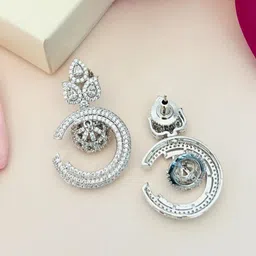 ABDESIGNS Silver-Plated Classic American Diamond Studded Drop Earrings image 3