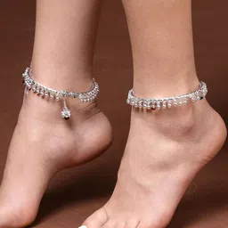Anouk Set of 2 Silver-Plated Beaded Kada Anklets image 2