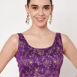 studio rasa Floral Printed Round Neck Saree Blouse-image-6