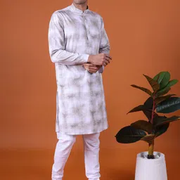 NAMASKAR Men Printed Regular Kurta with Churidar-image-6