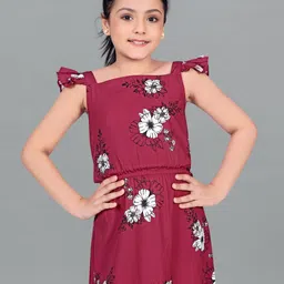 YK Floral Print Flutter Sleeve Crepe A-Line Midi Dress image 2