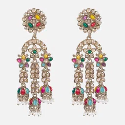 zarmar fashion Gold-Plated Artificial Stones Studded & Beaded Contemporary Drop Earrings image 2