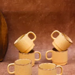 WEAVING HOMES Set of 6 Cream-Coloured & Gold-Toned Printed Ceramic Glossy Cups and Mugs-picture-50