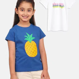 Campana Girls Pack Of 2 Graphic Printed Round Neck Cotton T-shirts-picture-27