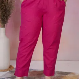 DressBerry Women Pink Cotton Solid Regular Trousers-image-13