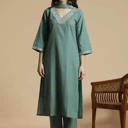 Anouk Embroidered Regular Mirror Work Straight Kurta with Trousers & Dupatta-picture-28