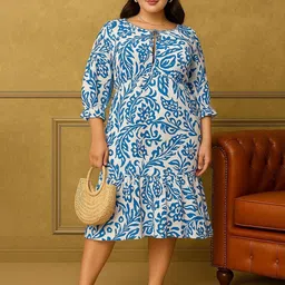 Orchid Blues Women Plus Size Ethnic Motifs Printed Empire Midi Dress-picture-18