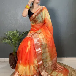 all about you Tie and Dye Zari Border Organza Saree image 5