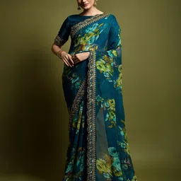 Anouk Floral printed Sequinned Embellished Saree image 1