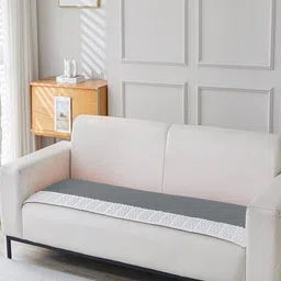 HOUSE OF QUIRK Grey & White Solid Velvet 3 Seater Sofa Mat-image-56