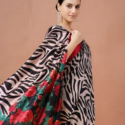 Garden Vareli Floral Printed Satin Saree With Unstitched Blouse Piece image 3