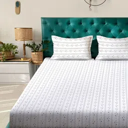 KLOTTHE White Floral Pure Cotton 400 TC Bedsheet with 2 Pillow Covers-image-66