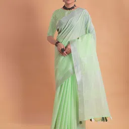 NEGRONI Zari Pure Linen Saree image 5