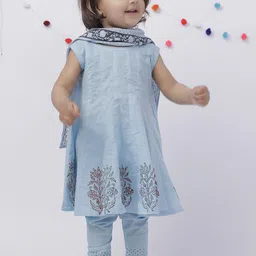TJORI Girls Floral Printed Pure Cotton Anarkali Kurta with Patiala & Dupatta-picture-13