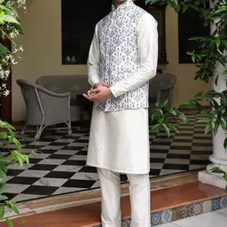PATR Embroidered Woven Nehru Jacket image 3