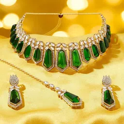 Zaveri Pearls Gold-Plated Austrian Diamond Stone-Studded Choker Jewellery Set-picture-20