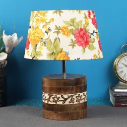 foziq Bumpy Multicolour Fabric Shade Table Lamp With Mango wood Base image 2