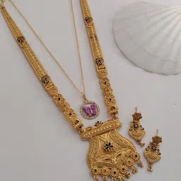 OM KRISHIV COLLECTION Gold-Plated Stone Studded Jewellery Set-picture-24