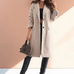 StyleCast Women Notched Lapel Knee-Length Single-Breasted Overcoat image 1