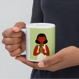 Mr UVD White & Green Cartoon Characters Printed Ceramic Glossy Mug 350 ml image 3