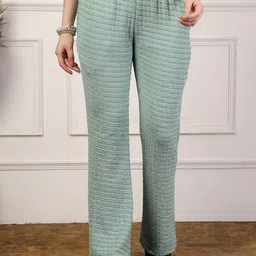UZARUS Women Solid Mid-Rise Relaxed-Fit Bootcut Trouser-image-6