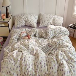 JC HOME Purple & White 4 Pieces Floral Printed Single Bedding Set-picture-45