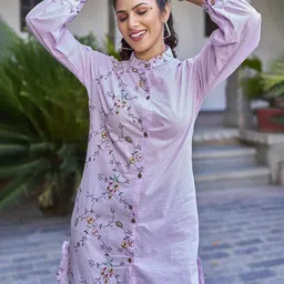 PEACH PIPER Floral Embroidered Cuffed Sleeves Shirt Dress-picture-38