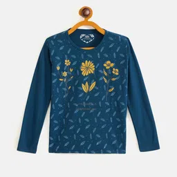 Fort Divine Girls Teal Floral Printed T-shirt-image-38