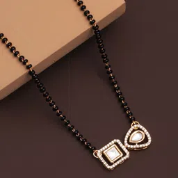 BELWICK Gold-Plated American Diamond Studded And Beaded Mangalsutra image 4