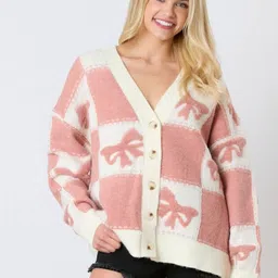 StyleCast Women Checked V-Neck Long Sleeve Cardigan-picture-10